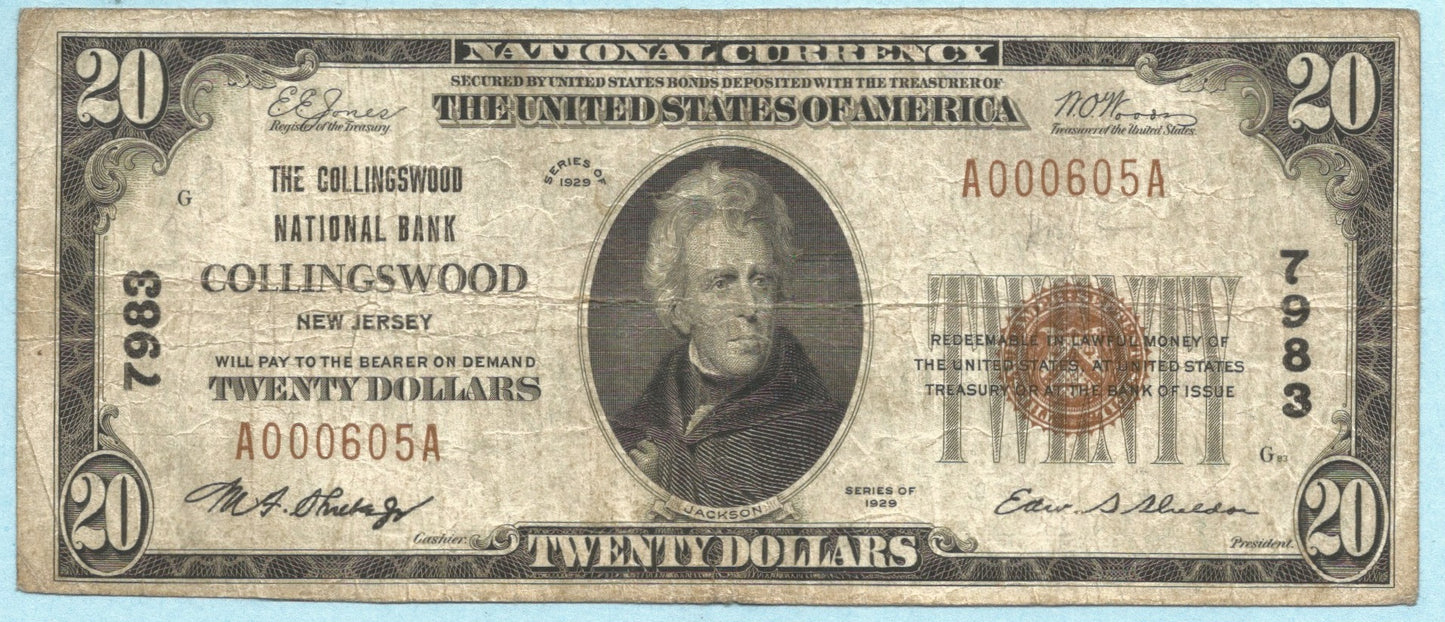 $20 National Currency 1929-T1 - Ch#7983 - Collingswood NB, Collingswood, NJ - VF