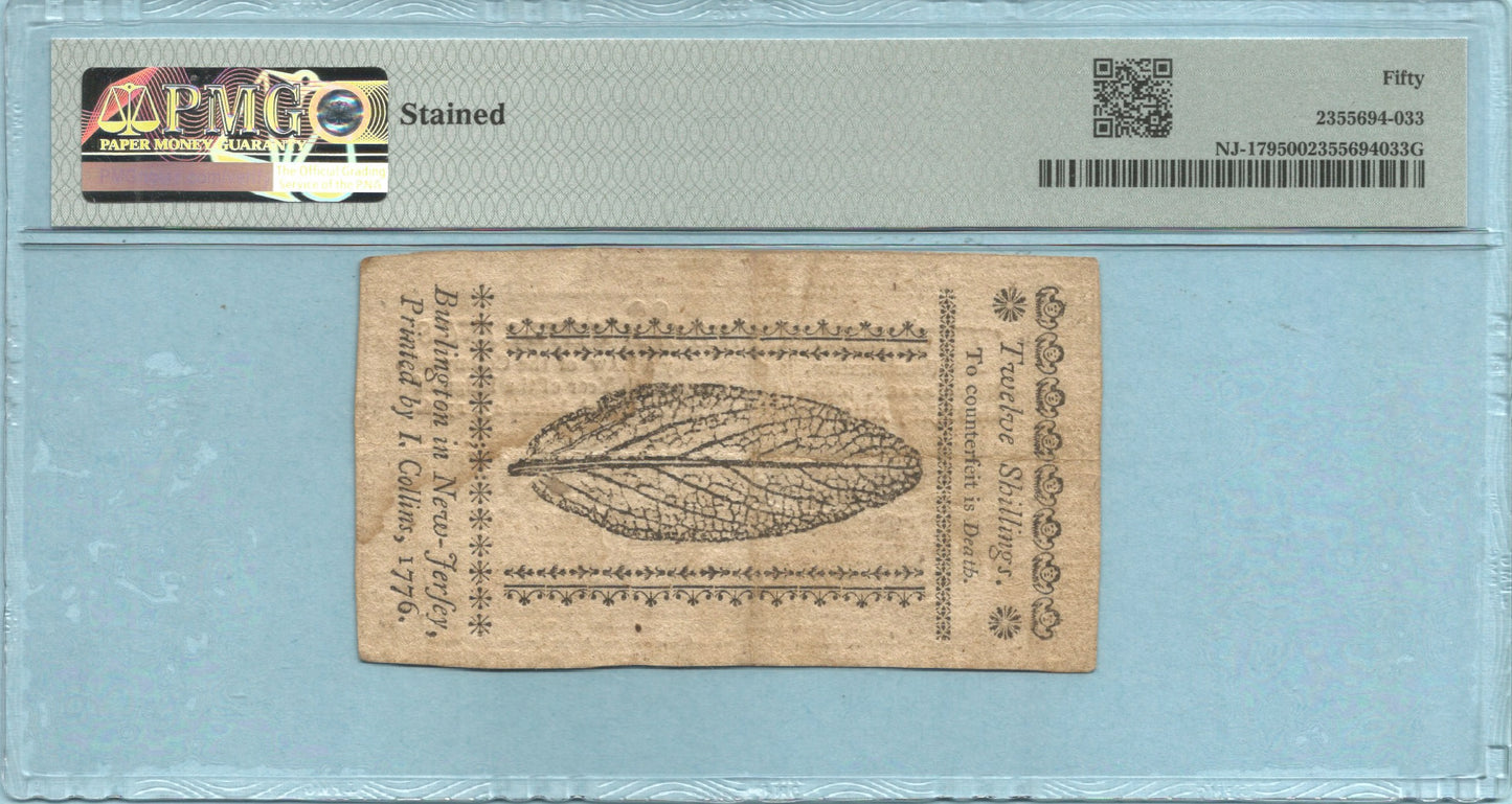 12 Shillings Colonial Currency - 3.25.1776 - Fr#NJ-179 - PMG 50