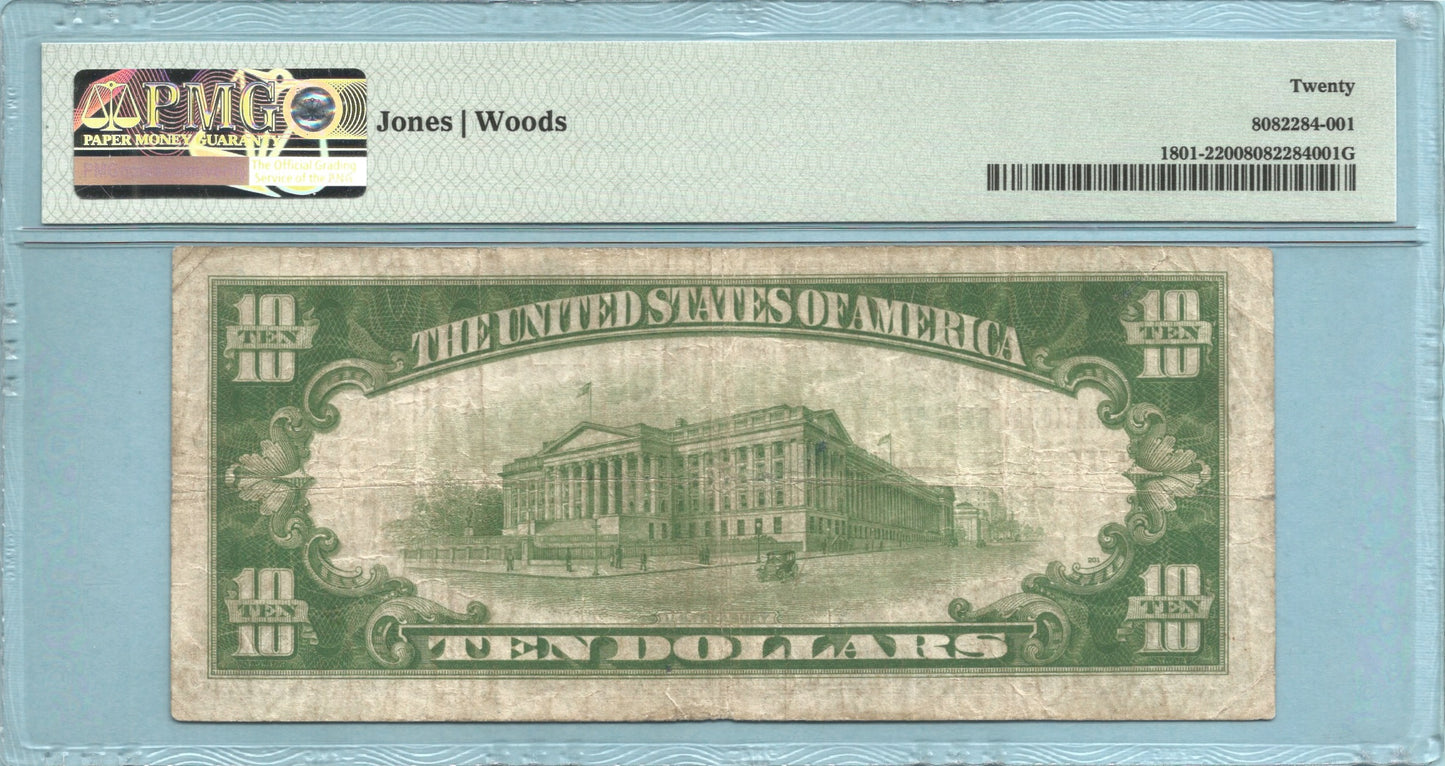 $10 National Currency 1929-T2 - Ch#1737 - 1st NB, Hightstown, NJ - PMG 20
