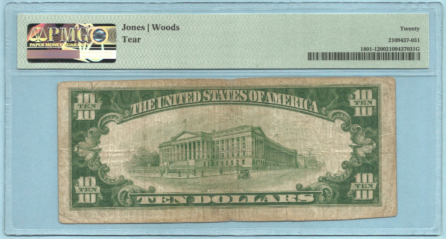 $10 National Currency 1929 T1 Ch#2339 - Amwell NB, Lambertville, NJ - PMG 20