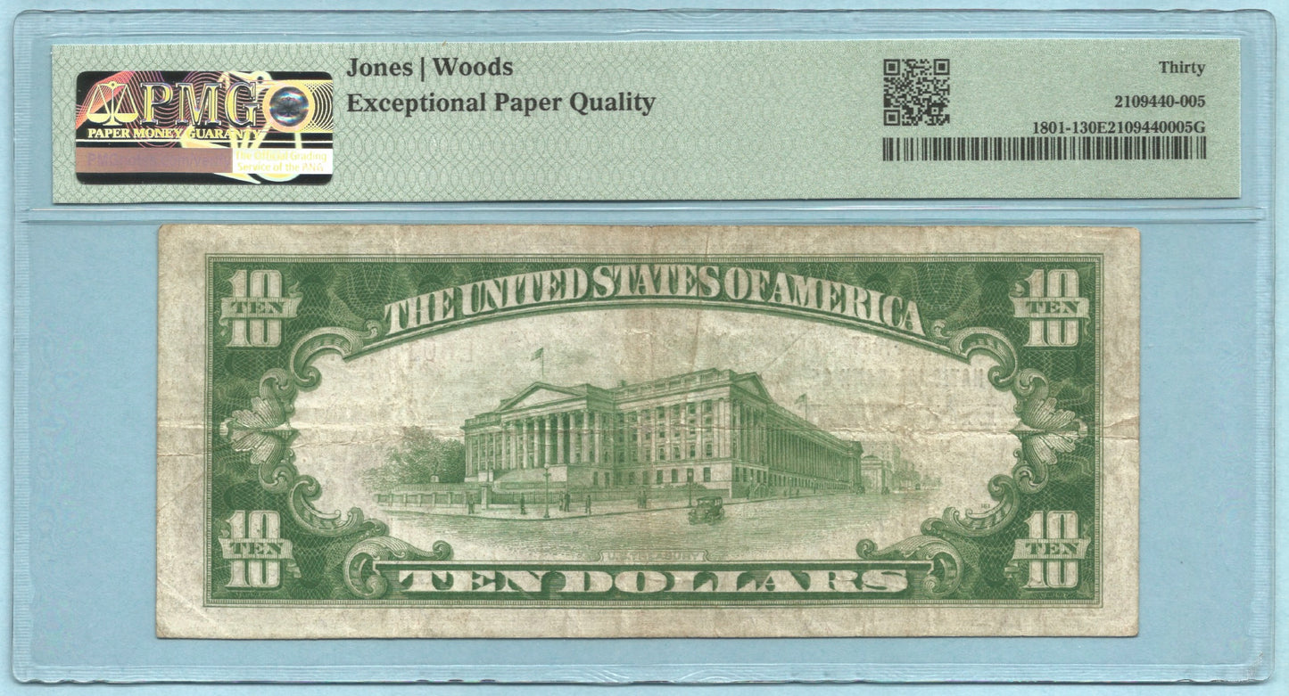 $10 National Currency 1929 T1 Ch#10417 - 1st NB, Lyndhurst, NJ - PMG 30 EPQ