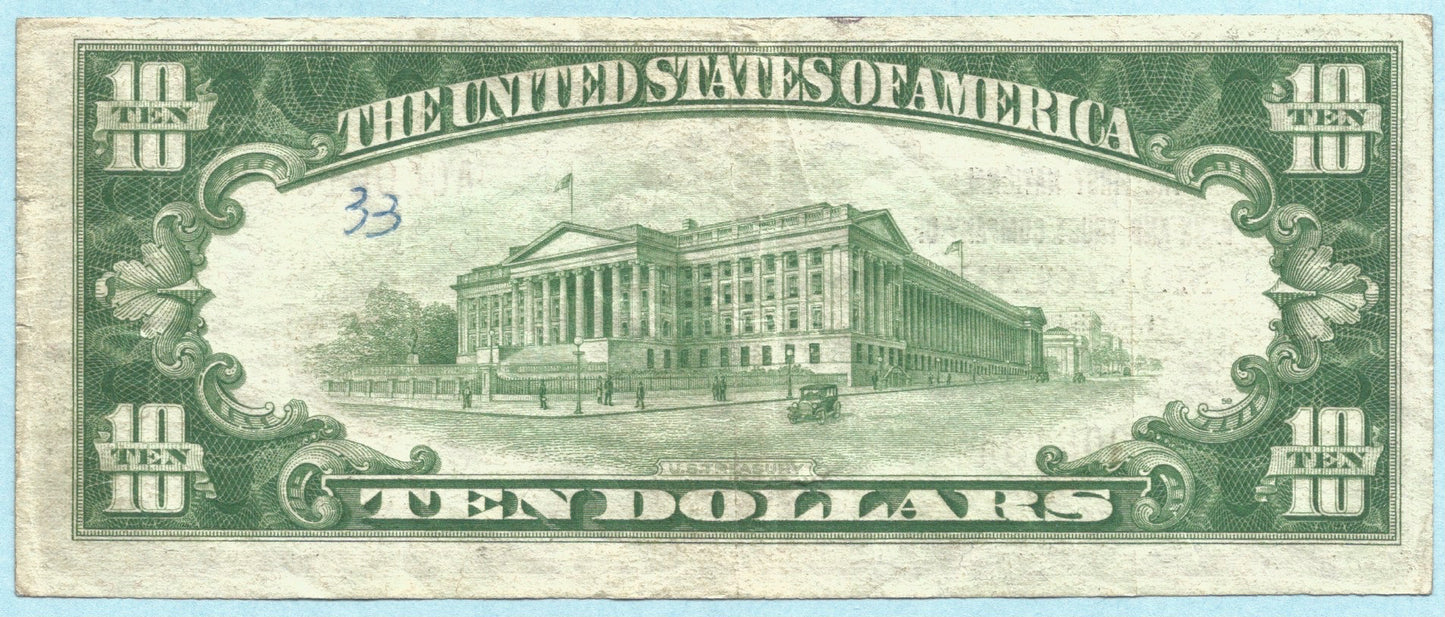$10 National Currency 1929-T1 - Ch#9339 - 1st NB&TC, Montclair, NJ - VF+/ChVF