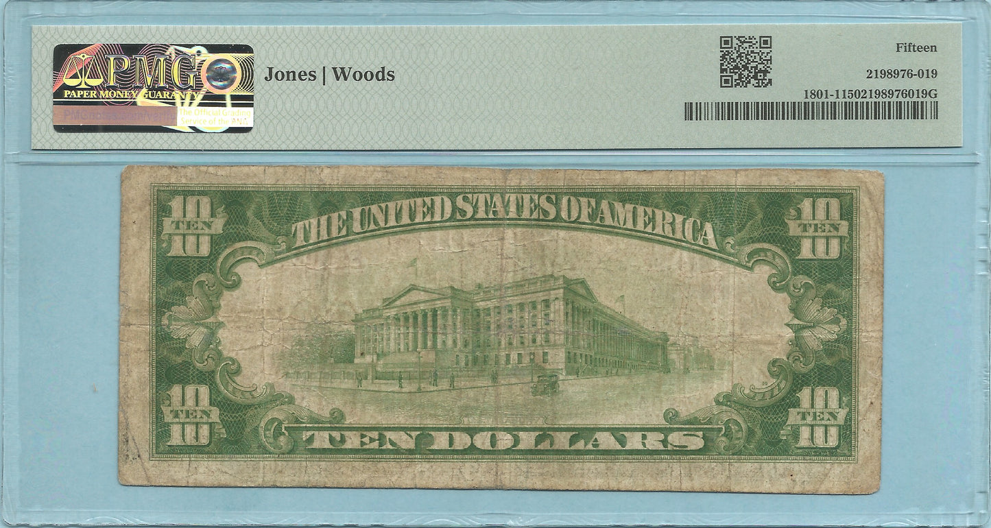 $10 National Currency 1929-T1 Ch#12521 - Ocean City NB, Ocean City, NJ - PMG 15