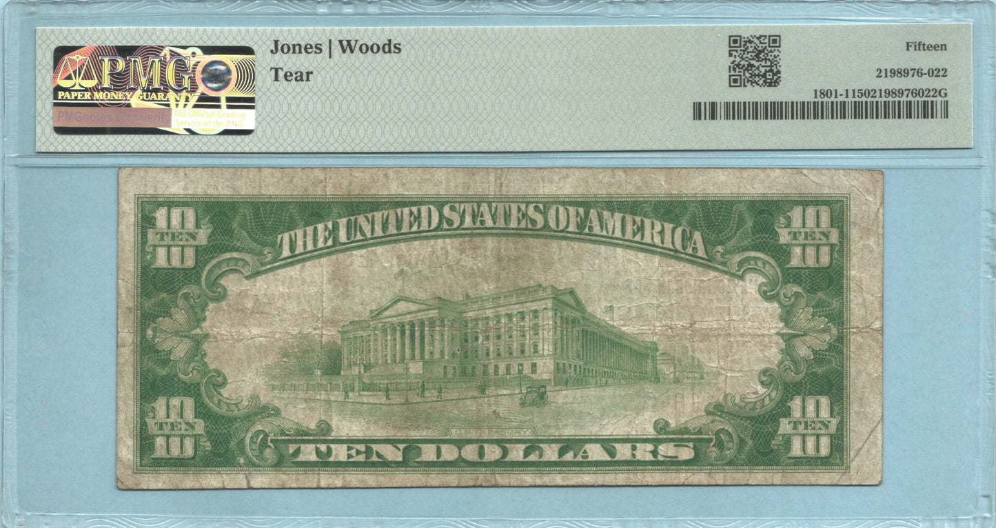 $10 National Currency 1929-T1 - Ch#9542 - 1st NB, West Orange, NJ - PMG 15