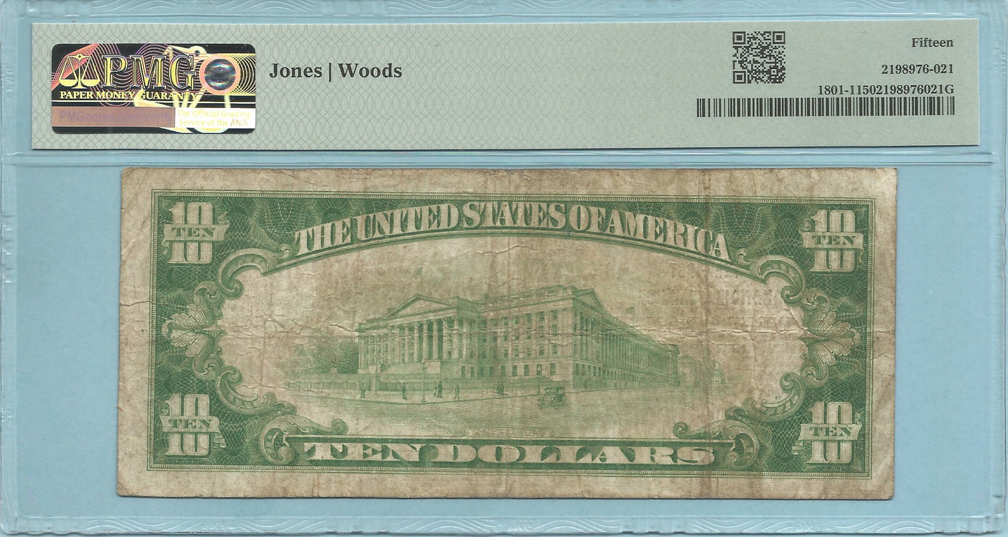 $10 National Currency 1929-T1 - Ch#9542 - 1st NB, West Orange, NJ - PMG 15