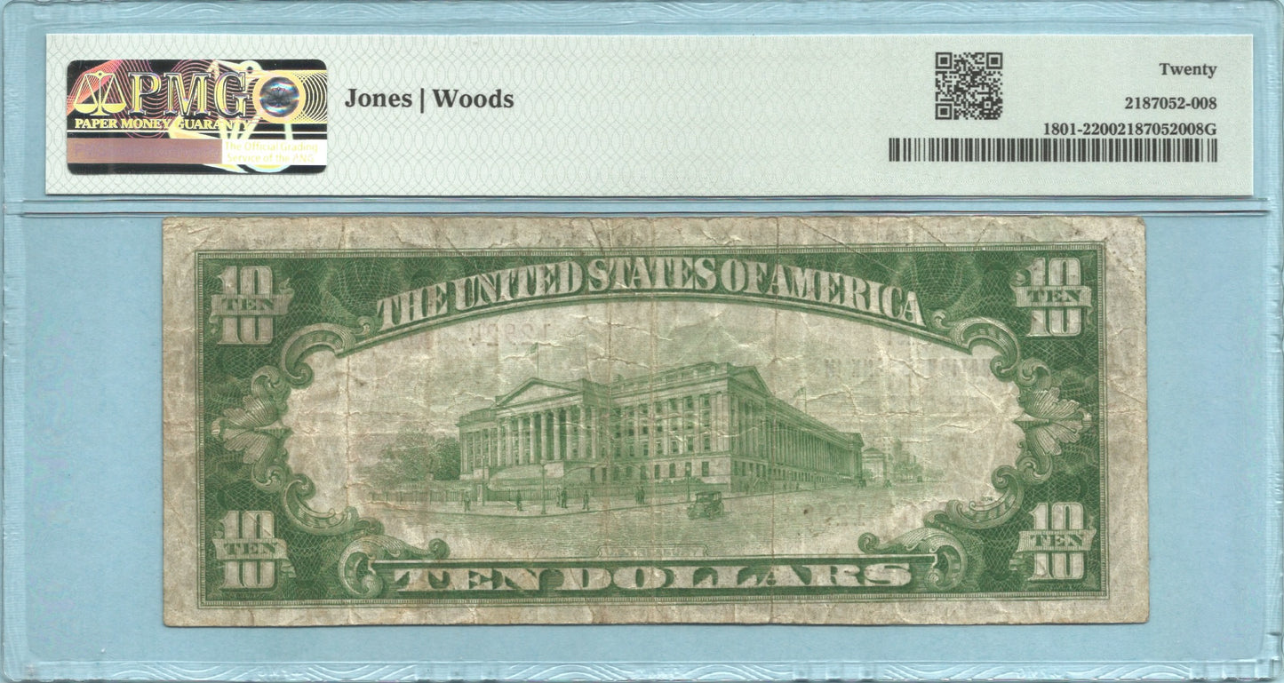 $10 National Currency 1929-T2 - Ch#12924 - 1st National Bank, Raton, NM - PMG 20
