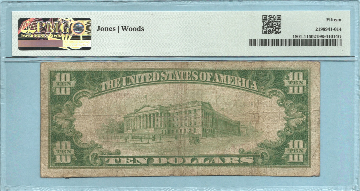 $10 National Currency 1929-T1 - Ch#10410 - 1st National Bank, Arcade, NY - PMG 15