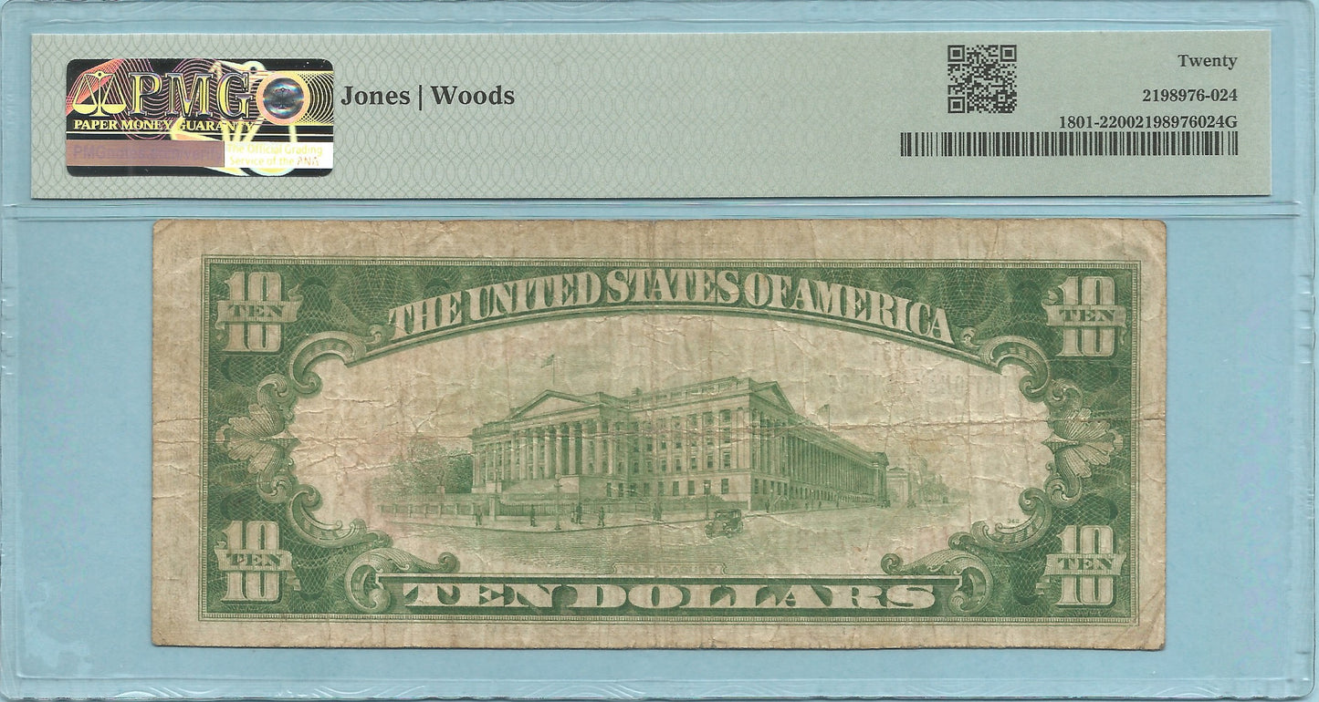 $10 National Currency 1929-T2 - Ch#5648 - 1st NB, Caledonia, NY - PMG 20