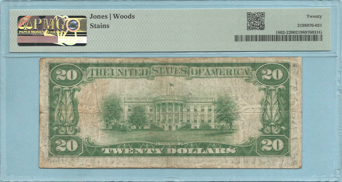$20 National Currency 1929-T2 - Ch#2860 - Fort Plain NB, Fort Plain, NY - PMG 20