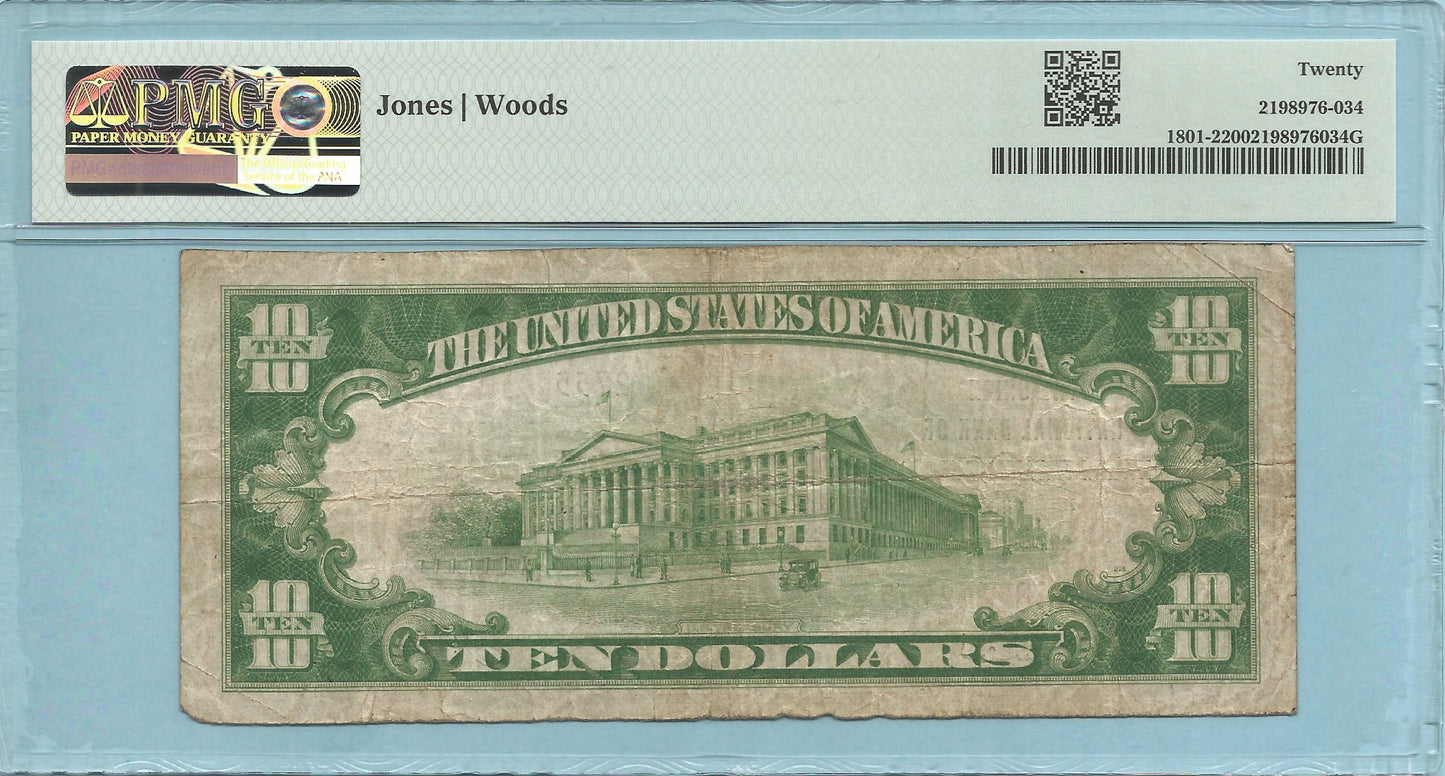 $10 National Currency 1929-T2 - Ch#2755 - Union NB, Franklinville, NY - PMG 20