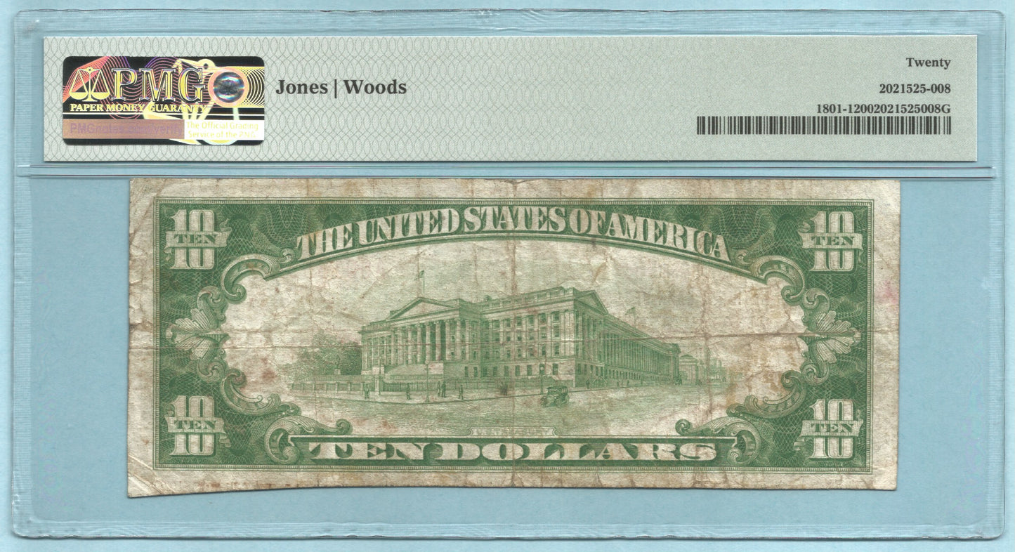 $10 National Currency 1929 T1 - Ch#3154 - Farmers NB, Granville, NY - PMG 20