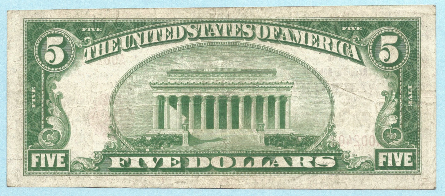 $5 National Currency 1929 T2 - Ch#1265 National Bank, Watervliet, NY - VF+/ChVF