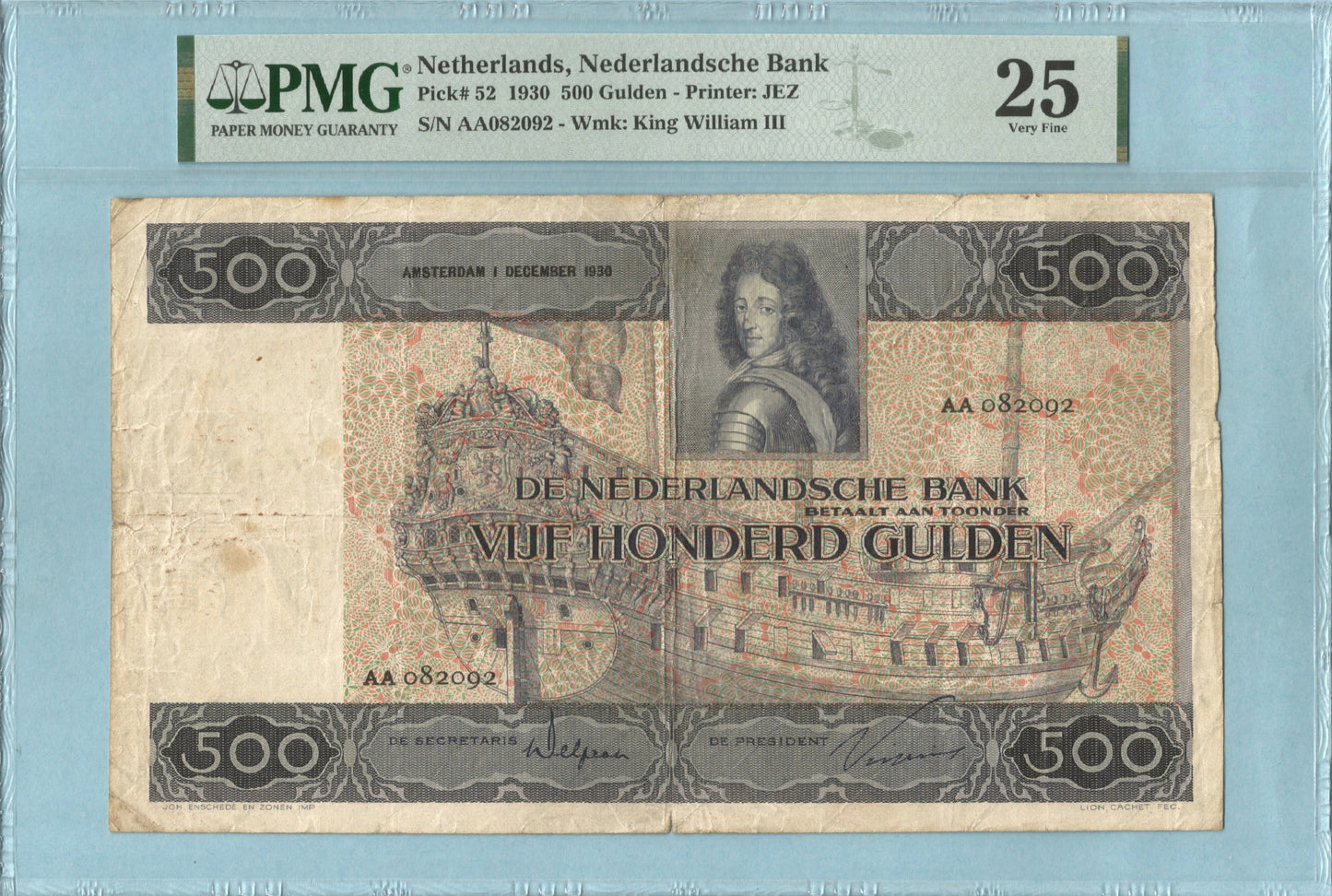 Netherlands 500 Gulden - 1930 - P#52 - PMG 25