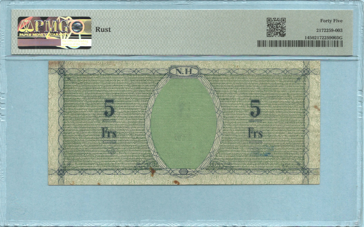 New Hebrides 5 Francs - ND(1943) - P#1 - PMG 45