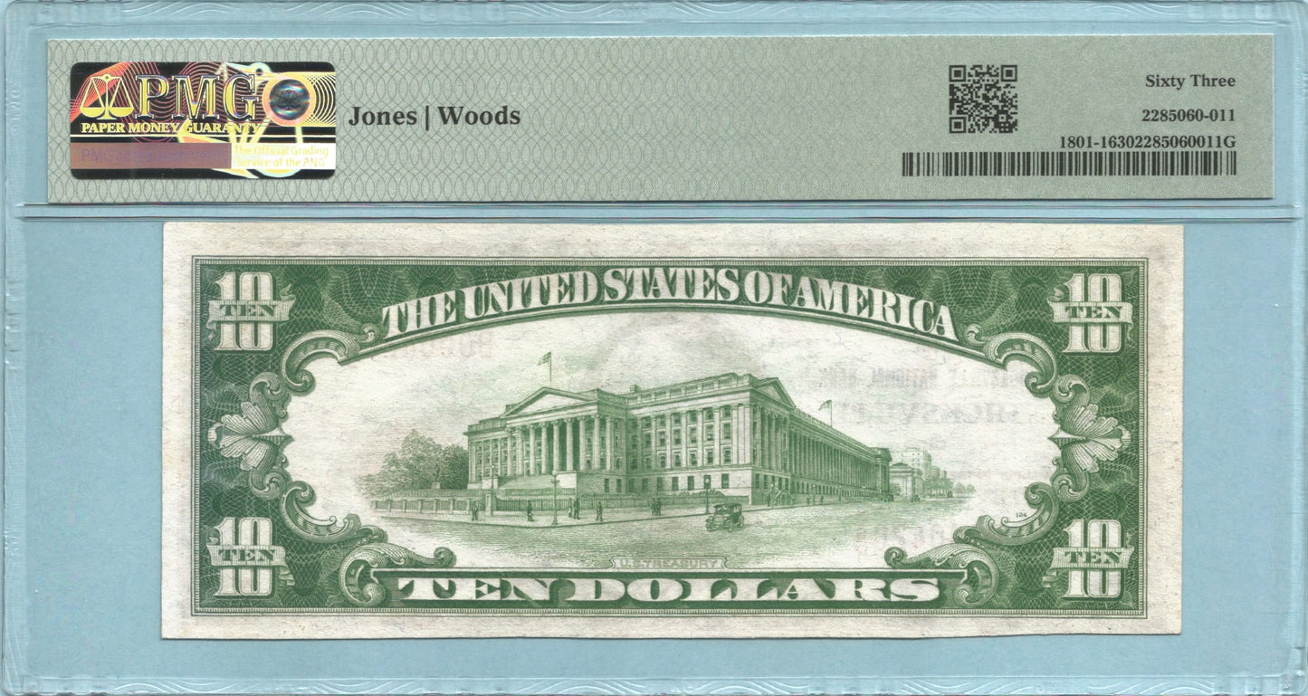 $10 National Currency 1929-T1 - Ch#5802 - Hicksville NB, Hicksville, OH - PMG 63