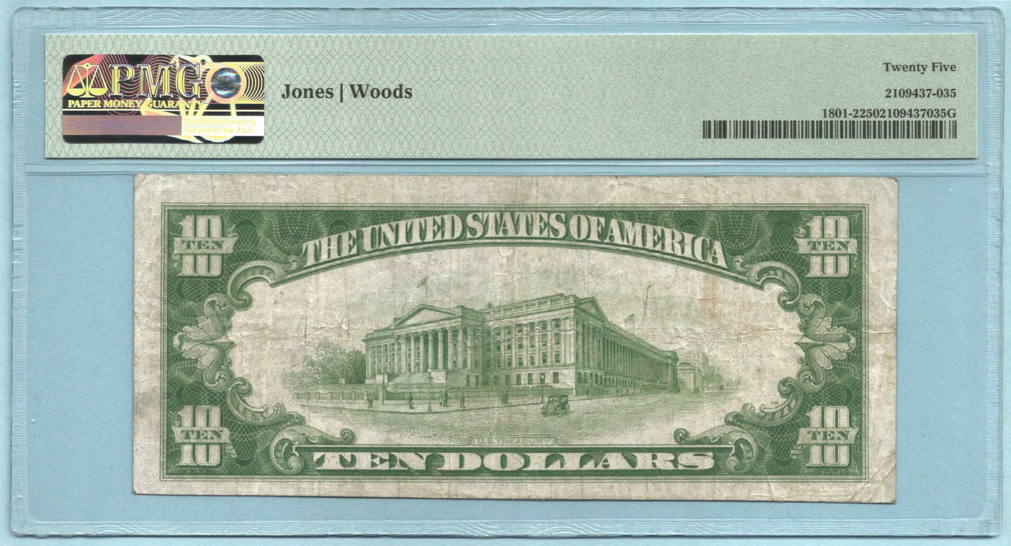 $10 National Currency 1929-T2 - Ch#4894 - Farmers NB, Beaver Falls, PA - PMG 25