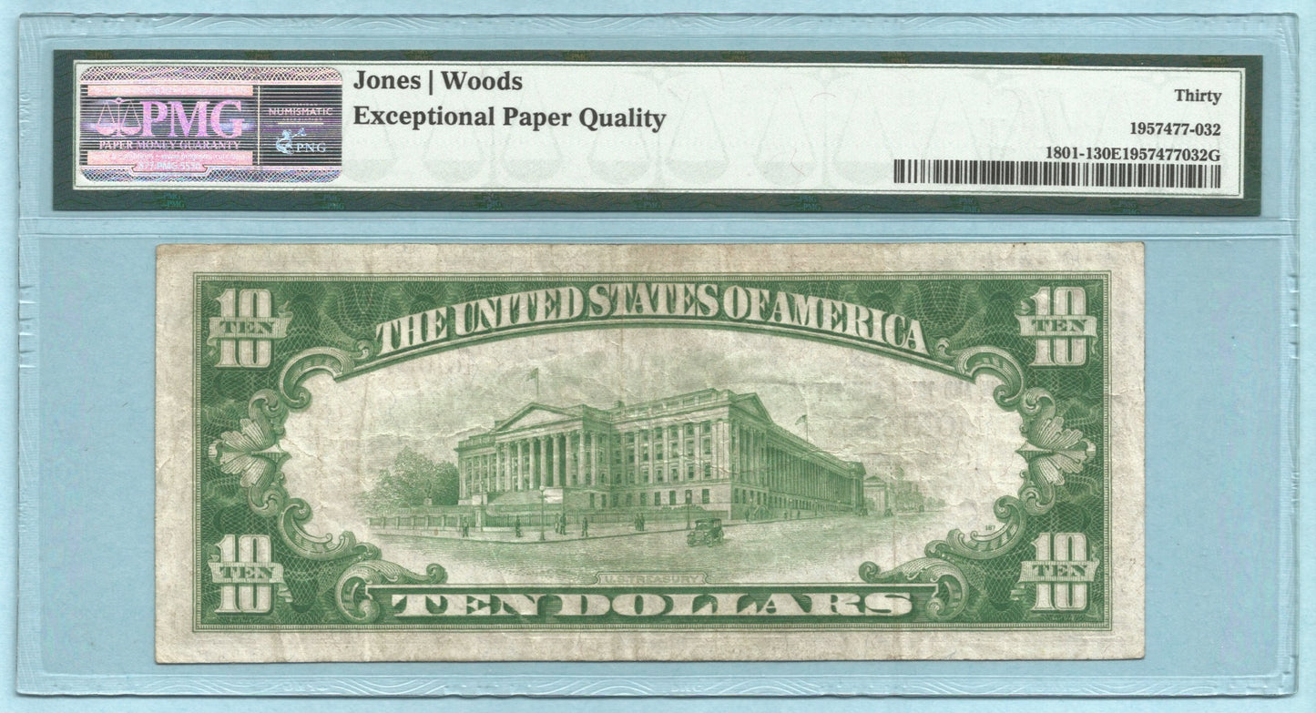 $10 National Currency 1929-T1 - Ch#5253 - 1st NB & TC, Monessen, PA - PMG 30 EPQ