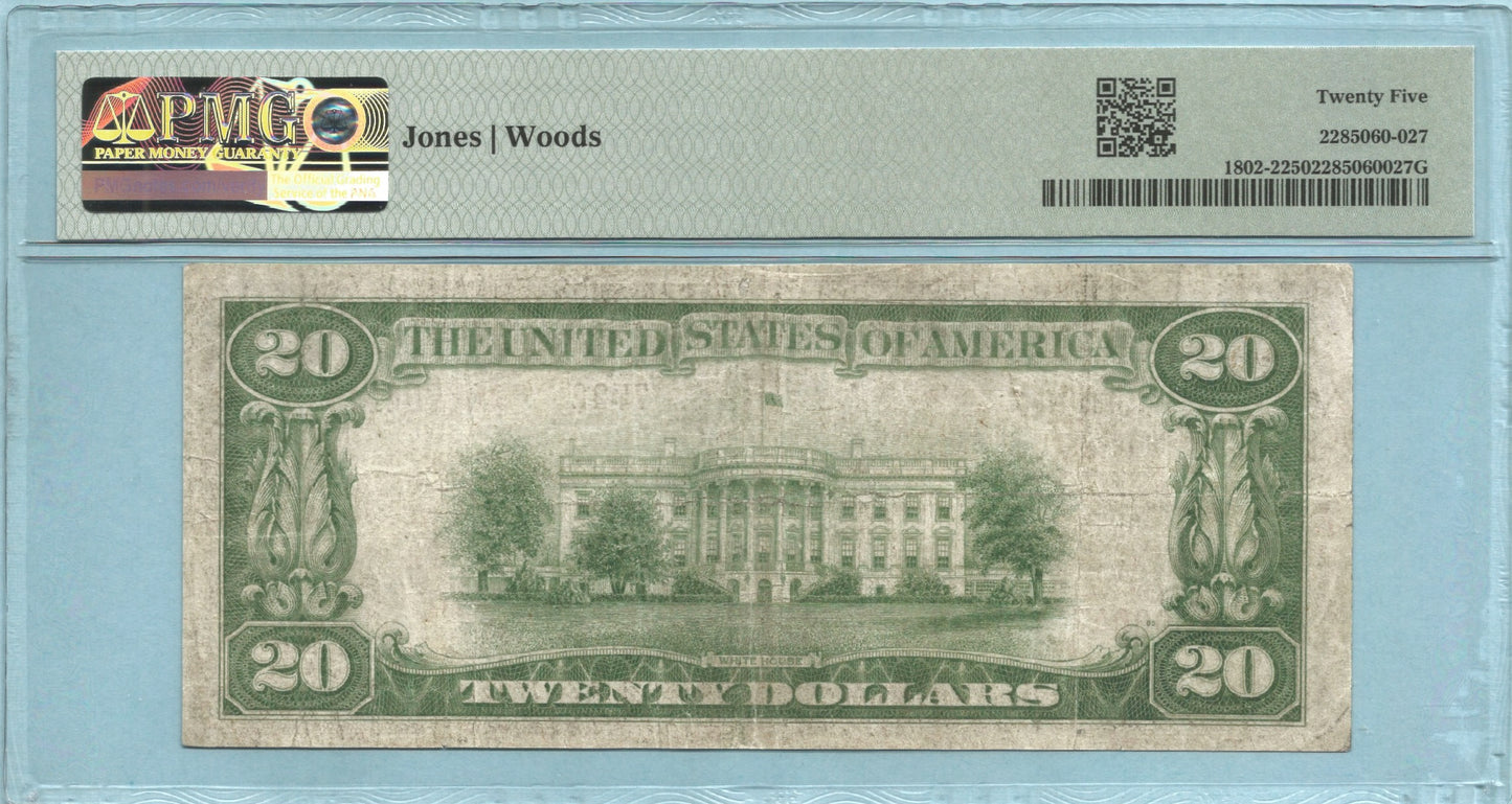 $20 National Currency 1929-T2 - Ch#7722 - 1st NB, Trevorton, PA - PMG 25