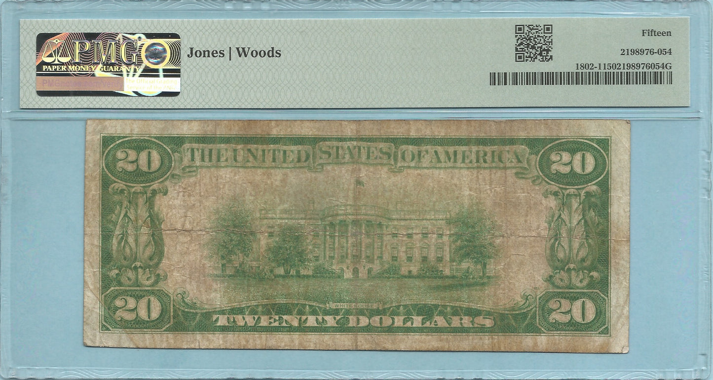 $20 National Currency 1929-T1 - Ch#8165 - 1st NB, Youngsville, PA - PMG 15