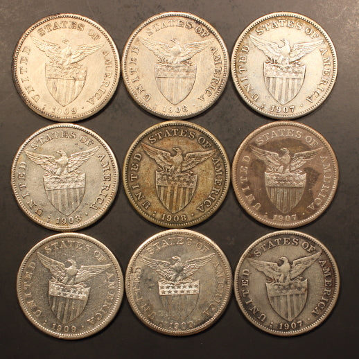 Philippines Peso 1907-S(6) 1908-S(6) 1909(6) - 18pcs - Avg F-VF Details