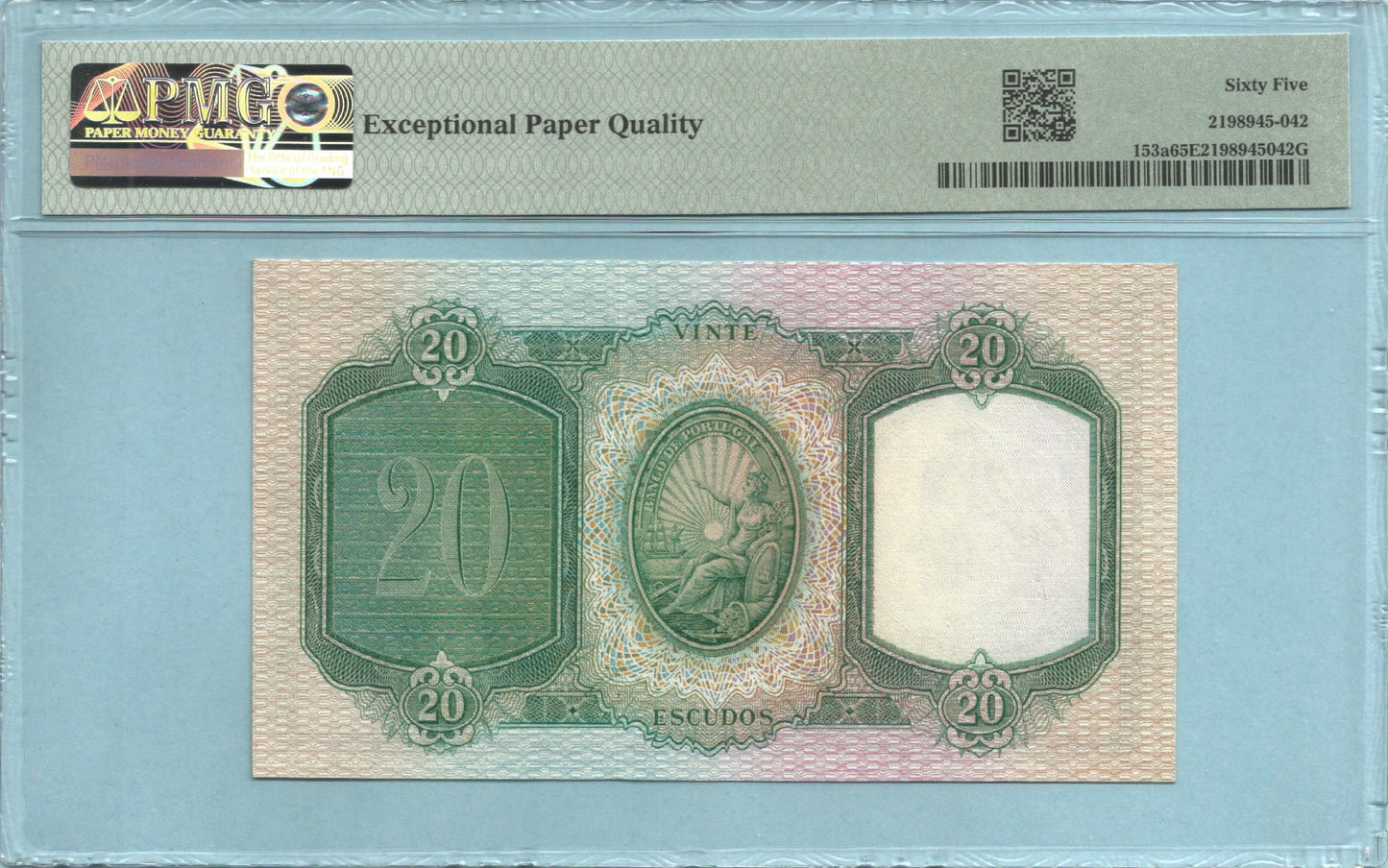Portugal 20 Escudos 25.5.1954 - P#153a - PMG 65 EPQ