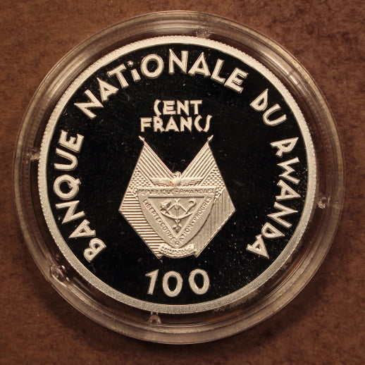 Rwanda 100 Francs 1990 "Nelson Mandela" Silver Proof in Original Capsule