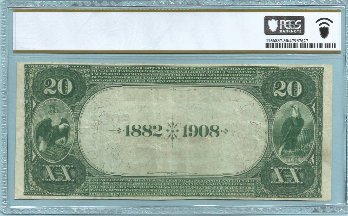$20 National Currency 1882-DB Ch#6062 - 1st National Bank, Bay City, TX - PCGS 30