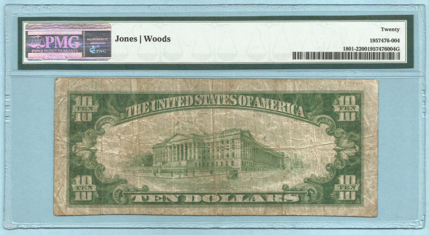 $10 National Currency 1929-T2 - Ch#4670 - 1st NB, Logan, UT - PMG 20
