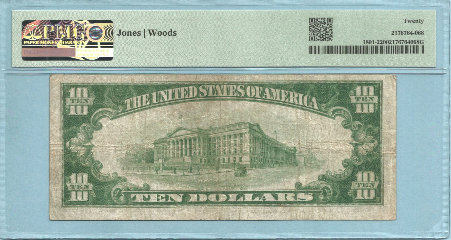 $10 National Currency 1929-T2 - Ch#2059 - 1st NB, Salt Lake City, UT - PMG 20