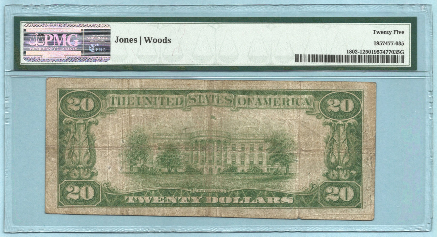 $20 National Currency 1929-T1 - Ch#344 - 1st NB, Fair Haven, VT - PMG 25