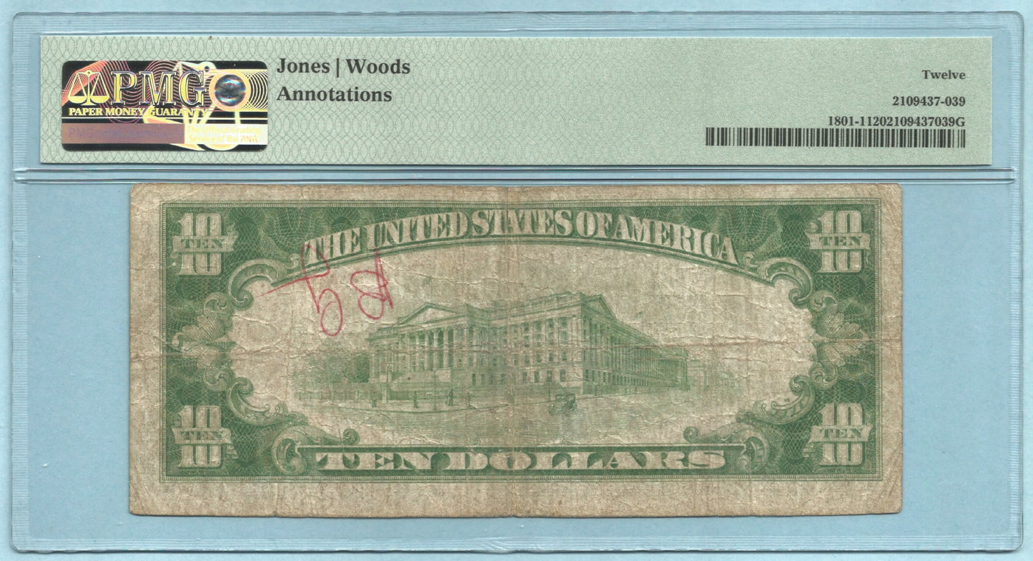 $10 National Currency 1929-T1 - Ch#2422 - Allen NB, Fair Haven, VT - PMG 12