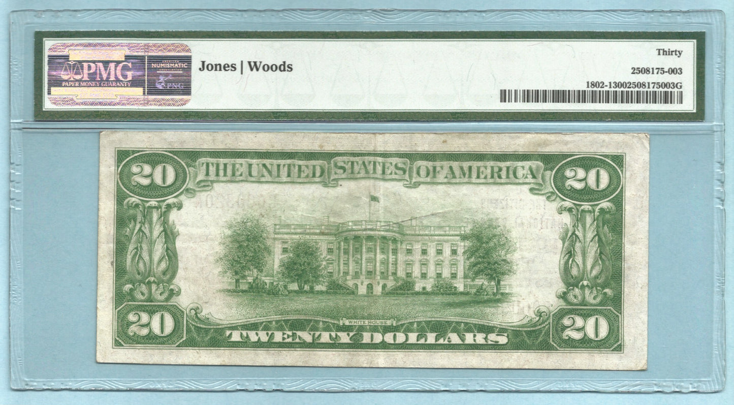 $20 National Currency 1929-T1 - Ch#9824 - Citizens NB, Poultney, VT - PMG 30