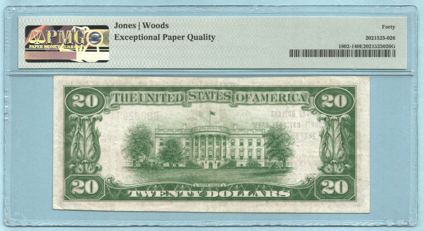 $20 National Currency 1929-T1 - Ch#820 - Rutland County NB, Rutland, VT - PMG 40 EPQ