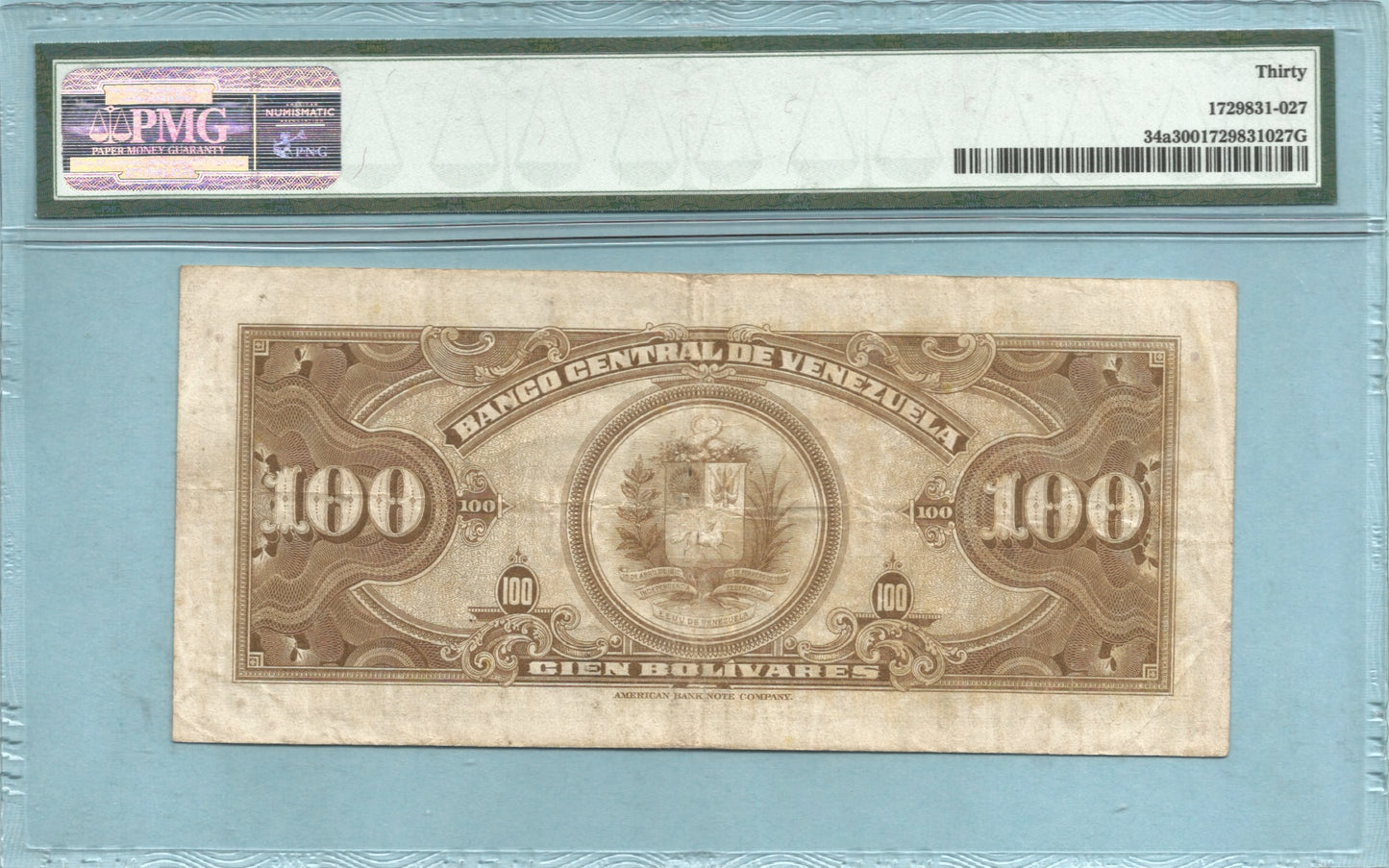 Venezuela 100 Bolivares - 17.1.1952 - P#34a - PMG 30