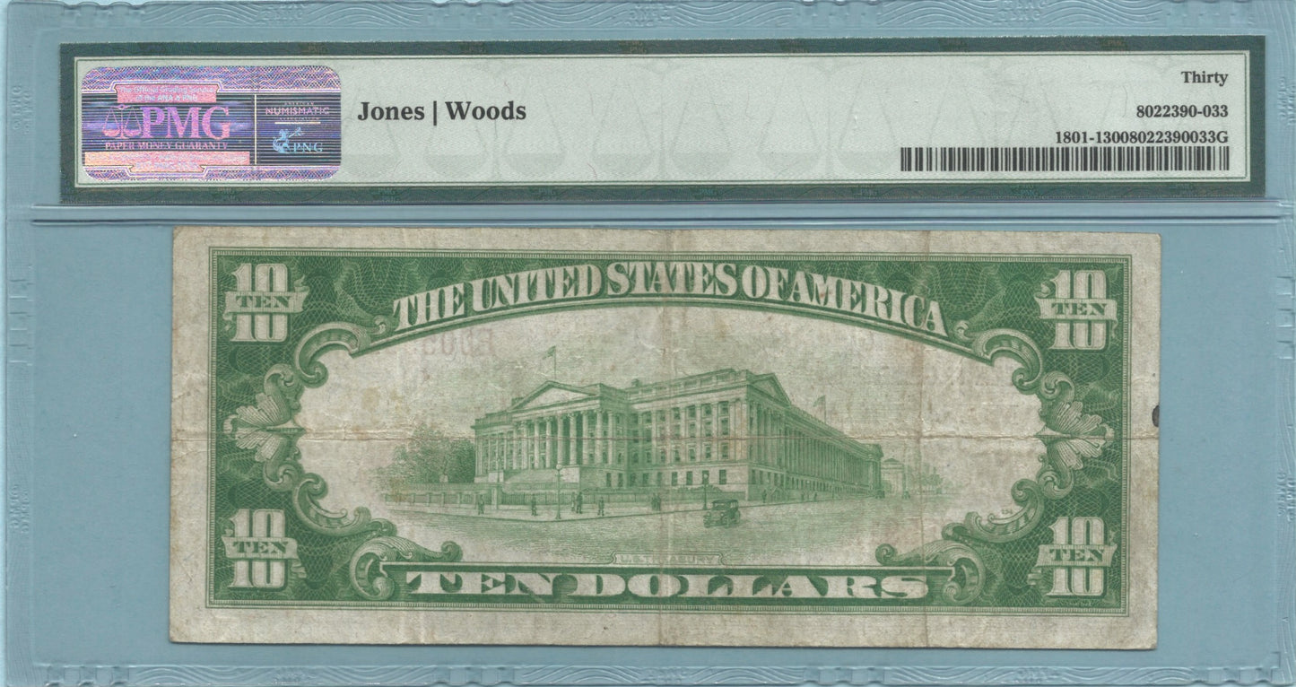 $10 National Currency 1929-T1 - Ch#6853 - NB of Commerce, Milwaukee, WI - PMG 30