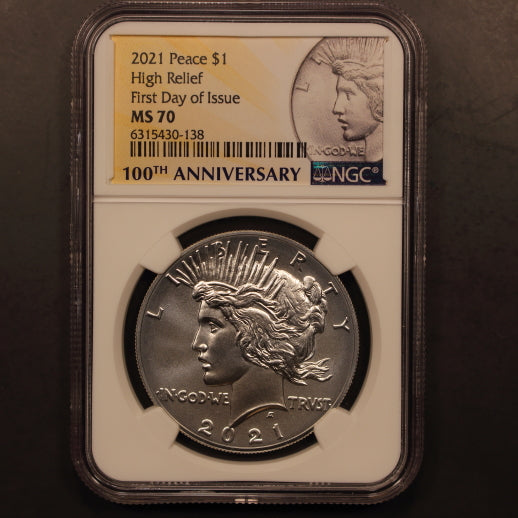2021 Peace Dollar - Hight Relief - First Day of Issue - NGC MS70