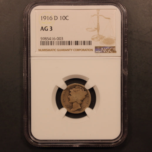 1916-D Mercury Dime - 10 Cents - NGC AG 3