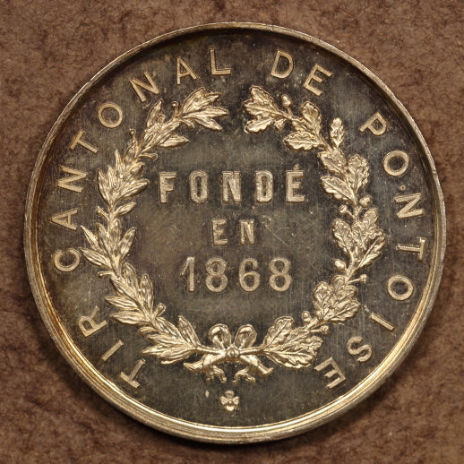 France Shooting Medal 1868 "Pontoise" Napoleon III - 34.5mm - 16.5g Silver ChAU