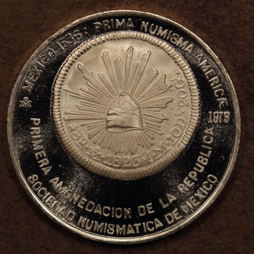 Mexico Silver Medal 1979-Mo "Hook Neck 8 Reales 1823" ChBU