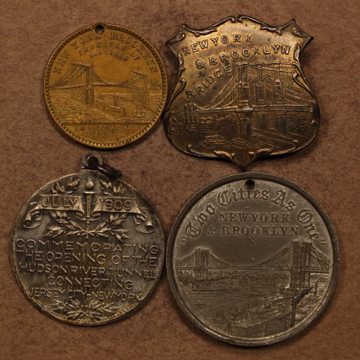 USA NY Infrastruction Bridges/Tunnel 1883-1909 Token-Pendant-Medal-Badge - 4pcs