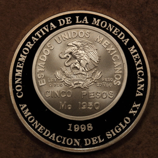 Mexico Silver Medal 1998-Mo "Cinco Pesos - Railroad 1950" Proof