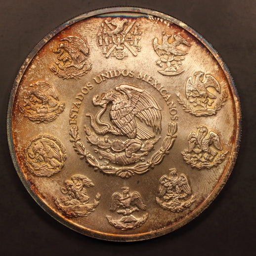 Mexico Libertad 5 Onzas 1997 - 5oz Silver Coin GemUnc w/ Nice Original Toning