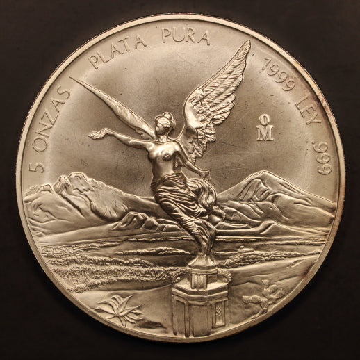 Mexico Libertad 5 Onzas 1999 - .999 Pura Plata - 5oz Silver Coin - BU+