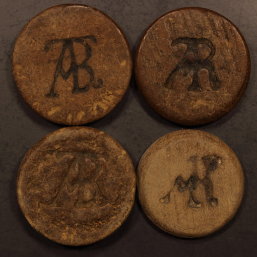 Mexico Wood Haciend Tokens w/ TAR Monogram - Grove-2028, Rulan-Zac 14 - 4pcs