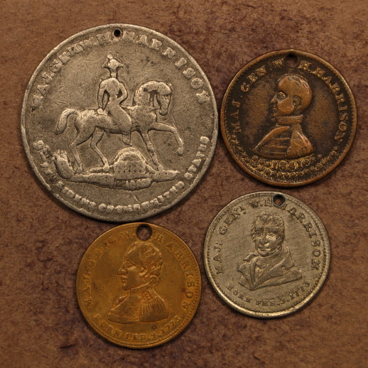 Wm H. Harrison Campaign 1840 & Inauguration 1841 Medals 4pcs - All Holed As Made