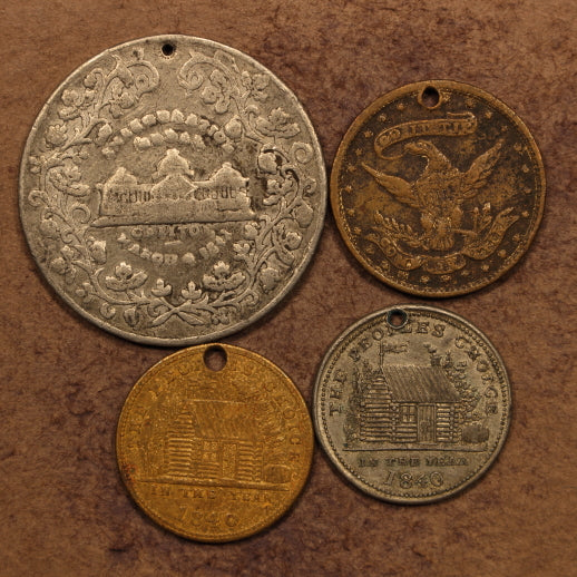 Wm H. Harrison Campaign 1840 & Inauguration 1841 Medals 4pcs - All Holed As Made