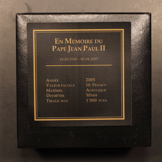 Congo Dem Rep Acrylique 10 Francs 2005 Pope John Paul II Mtg:1000 Orig Box Cert