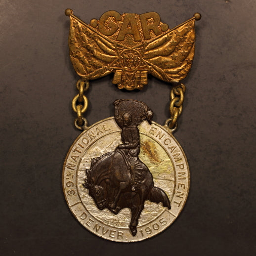 GAR Delegate Badge Denver 1905 w/ Rodeo Bucking Bull - By Whitehead & Hoge