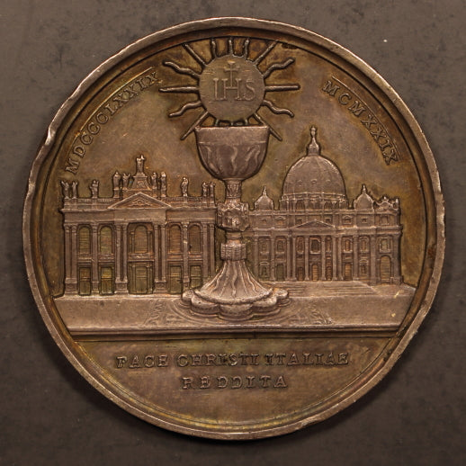 Pope Pius XI Silver Medal 1929 "Basilica - Cup - 50yrs" Anno VIII = 44mm - VF