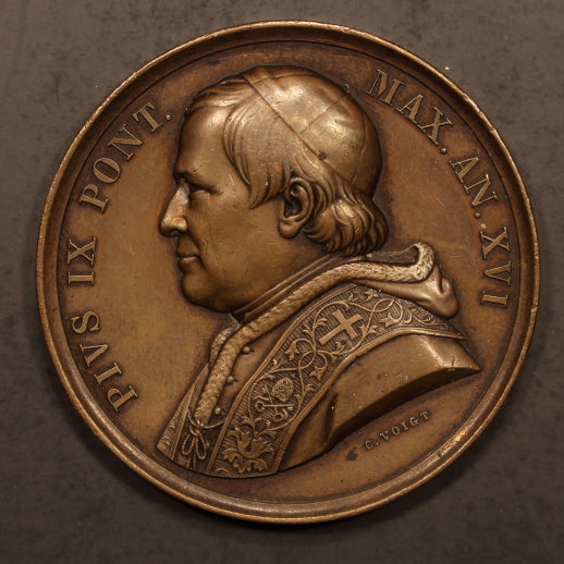 Papal States 1861 Bronze Medal Pope Pius IX - Daniel in the Lions Den 44mm - EF